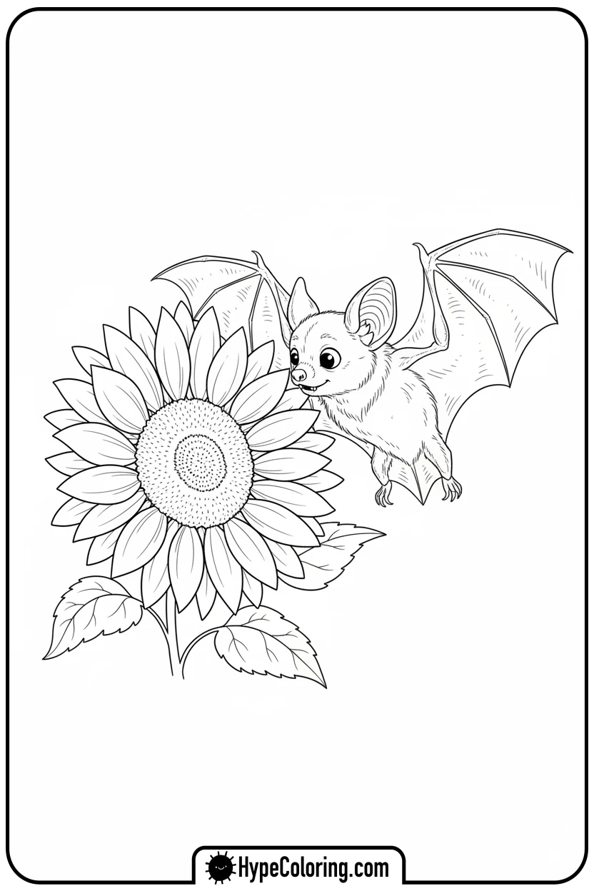 bat-admiring-a-flower - bat coloring pages
