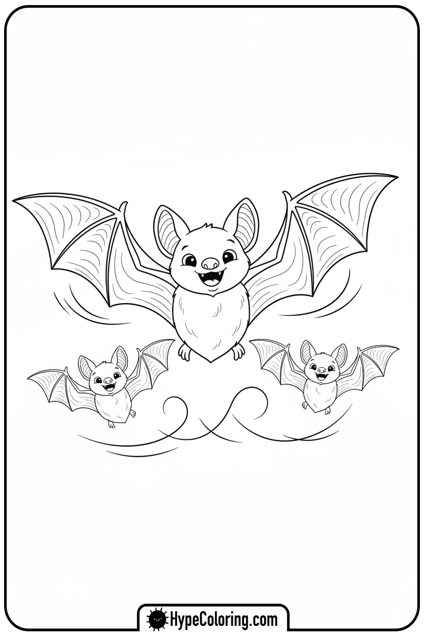 three-bats-flying-together - bat coloring pages