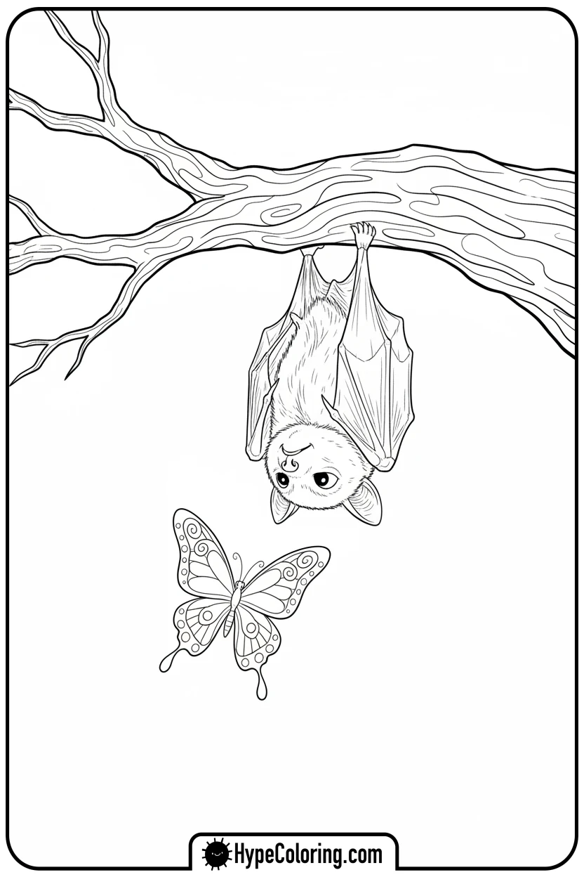 bat-watching-a-butterfly - bat coloring pages