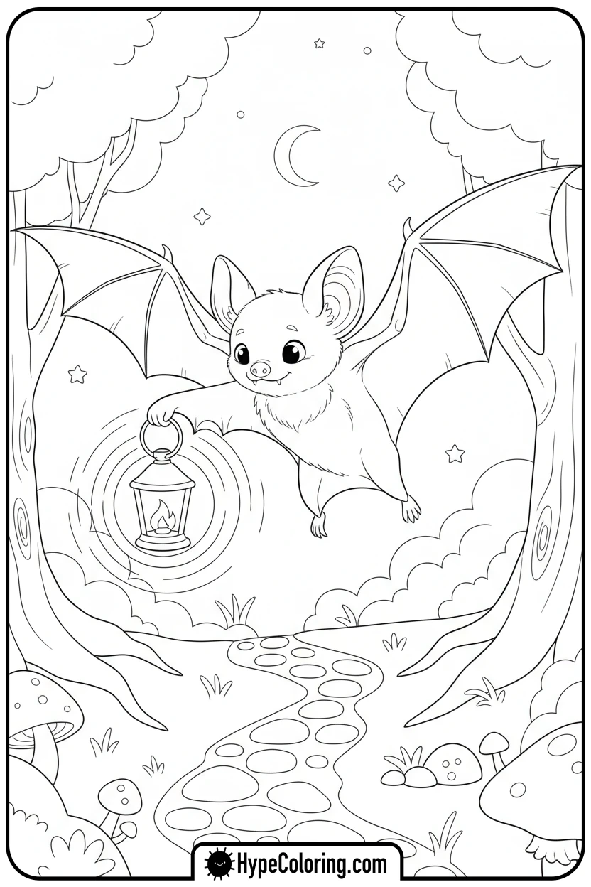 bat-carrying-a-lantern - bat coloring pages