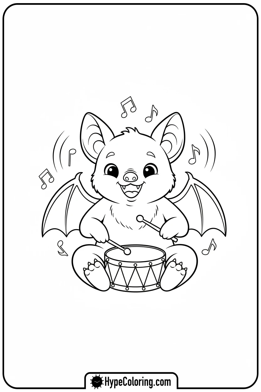bat-playing-a-drum - bat coloring pages